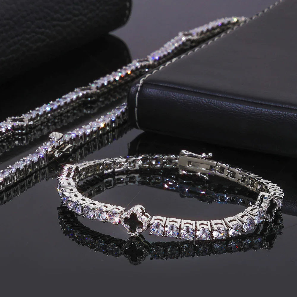 Custom S925 Silver Enamel Clover Bracelet | Chic Gold Chain Rapper Style Accents | Caratix - CaratixJewelry